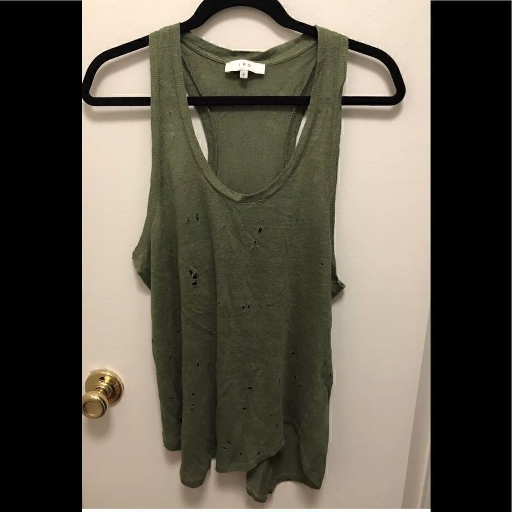 IRO Doris Green Linen Racerback Tank Top, Size 0. #7